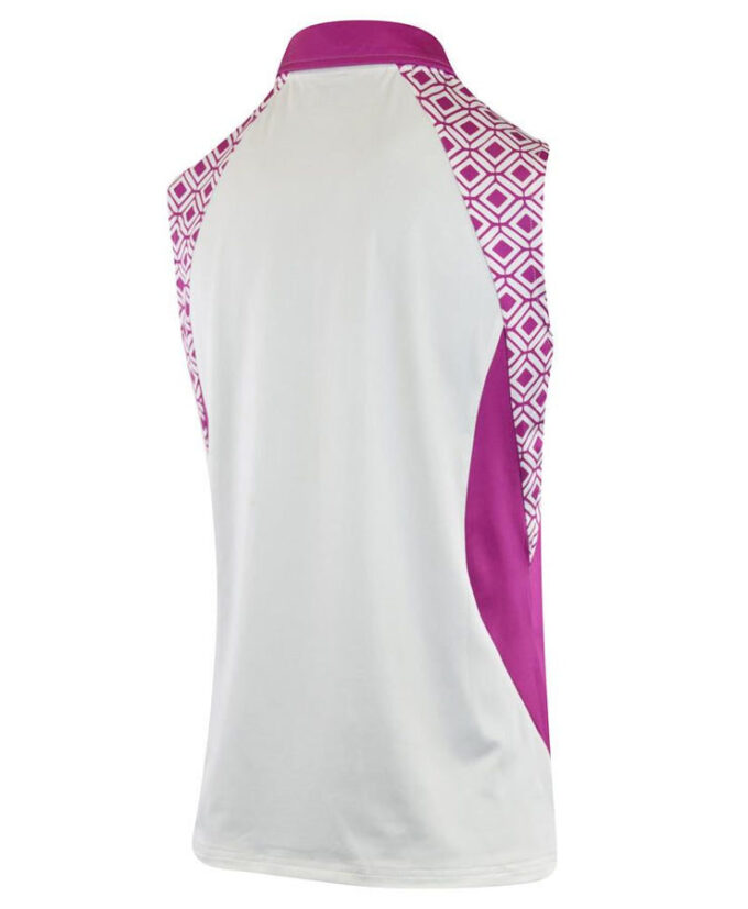 Ärmelloses Damen-Golfpolo GEO PANELLED - weiß/fuchsia – Bild 4